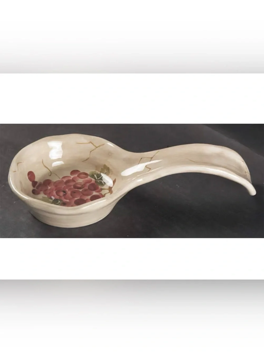 Cabernet Tabletops Unlimited Spoon Rest with Grape Design - Cream and Brown